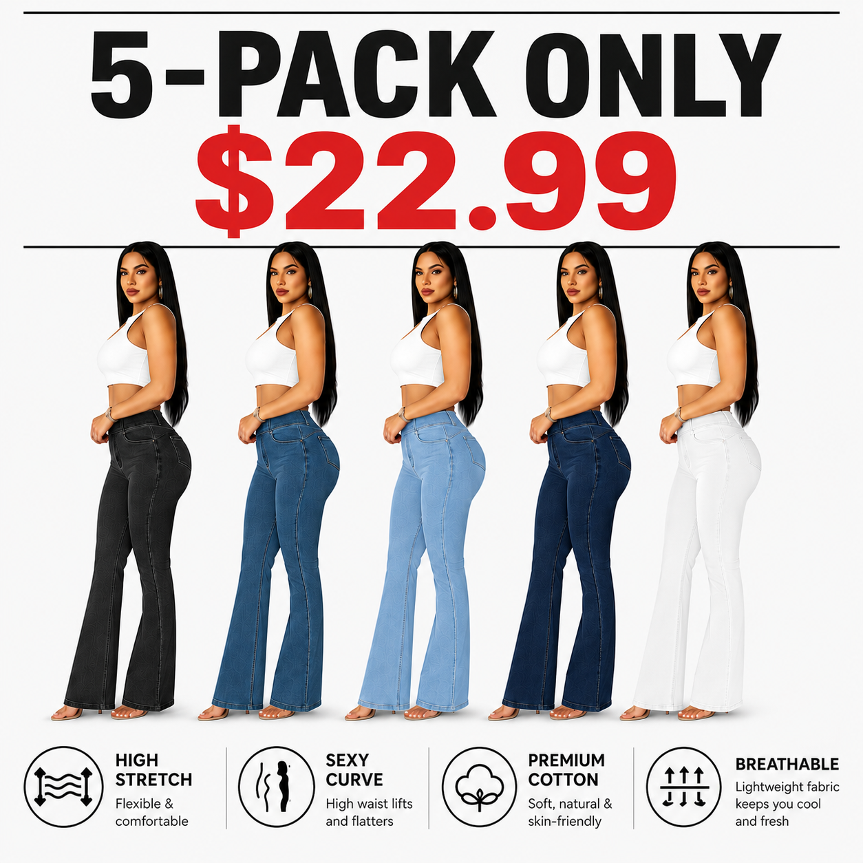 2026 Women's Back Shirred Button Front Jeans High Waist Pants with Pockets/High Waist Button Front Shirred Jeans