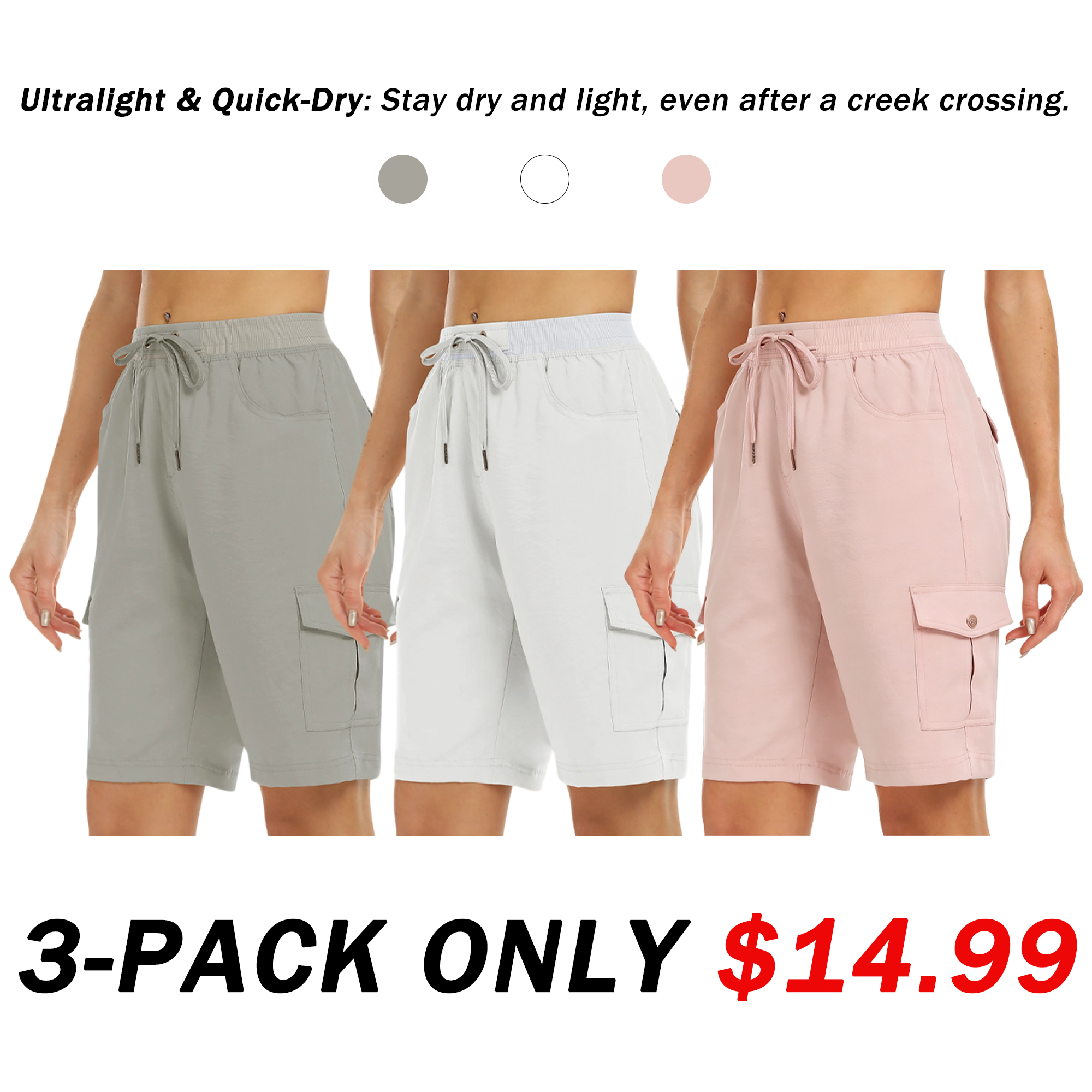 💥Exclusive Price -Women's Elastic Waist Quick-Dry Outdoor Shorts with Multi-Pockets