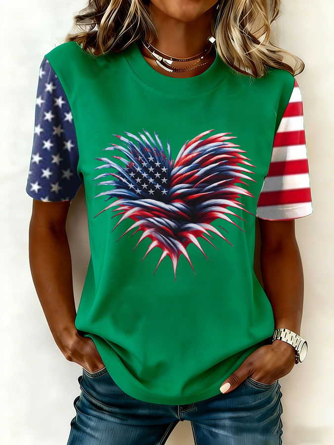 Women'S Retro American Flag Printed Casual T-Shirt