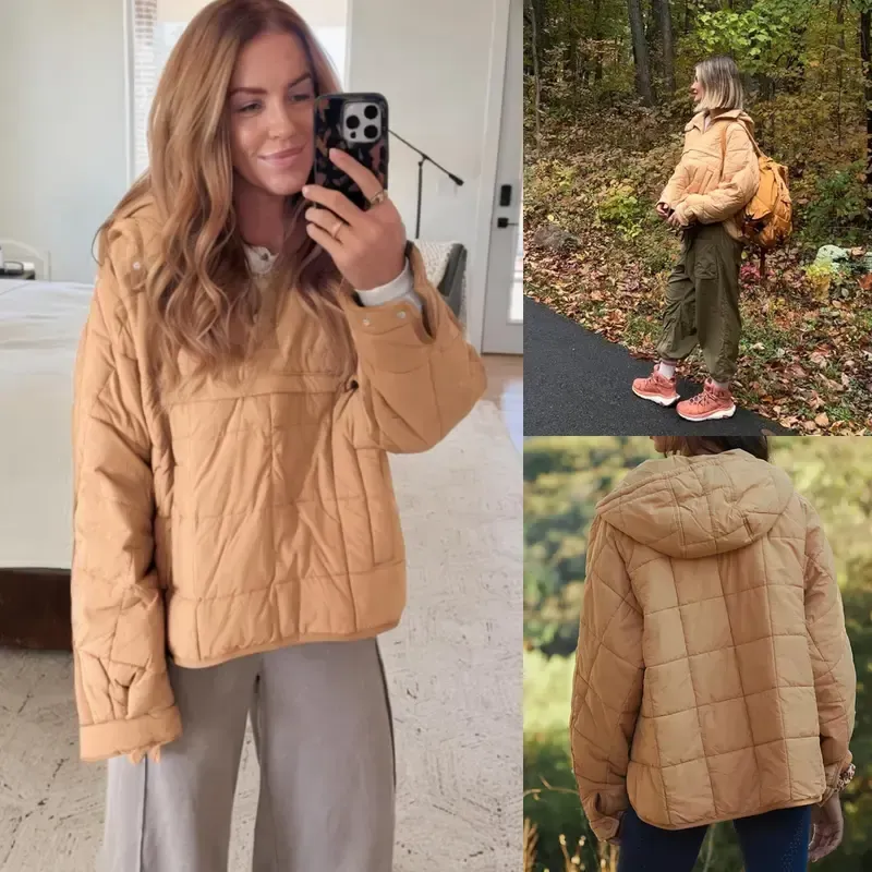 Women's oversized down jacket with quilted batwing sleeves pullover