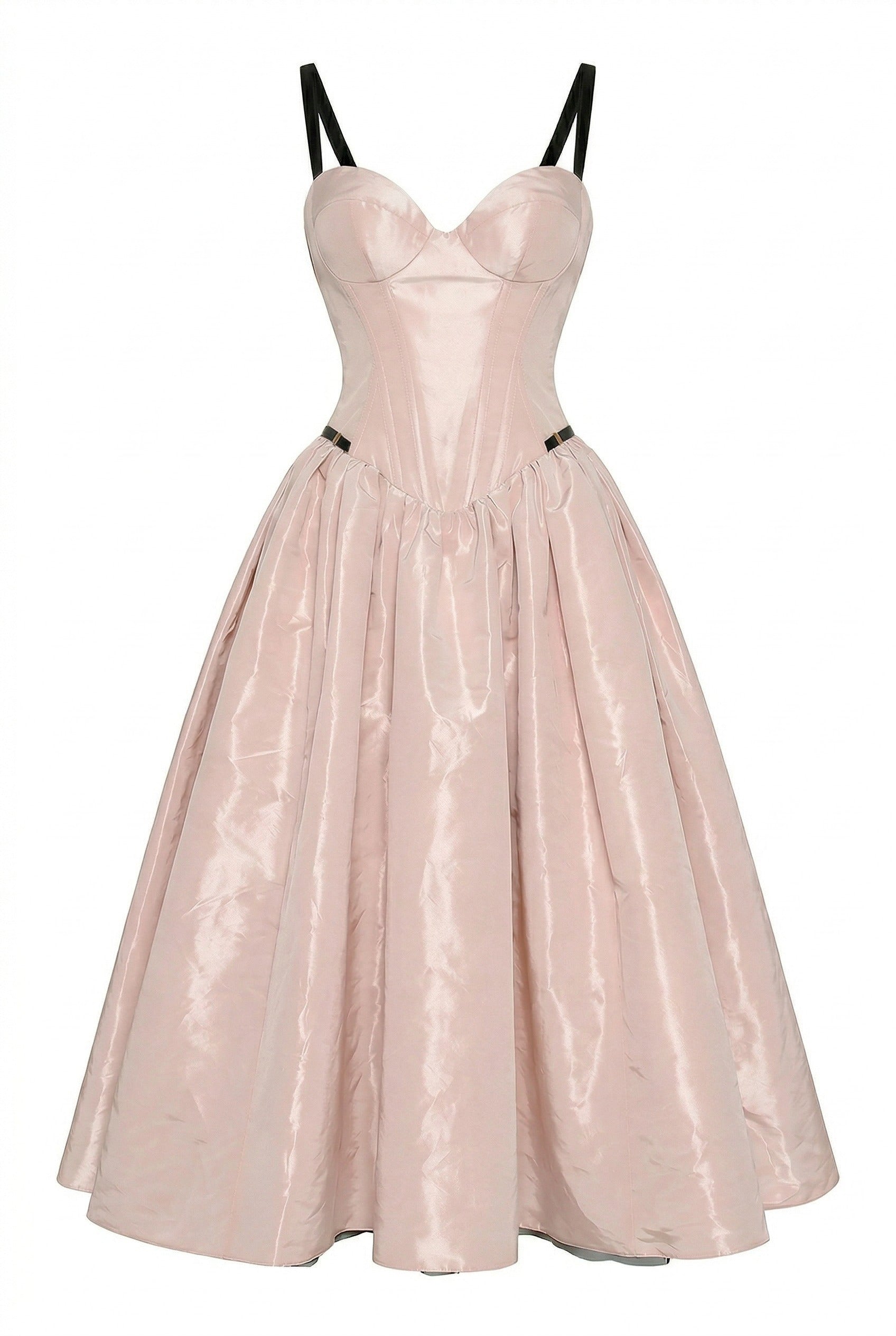 Misty Rose Corset Midi Dress with Contrast Details