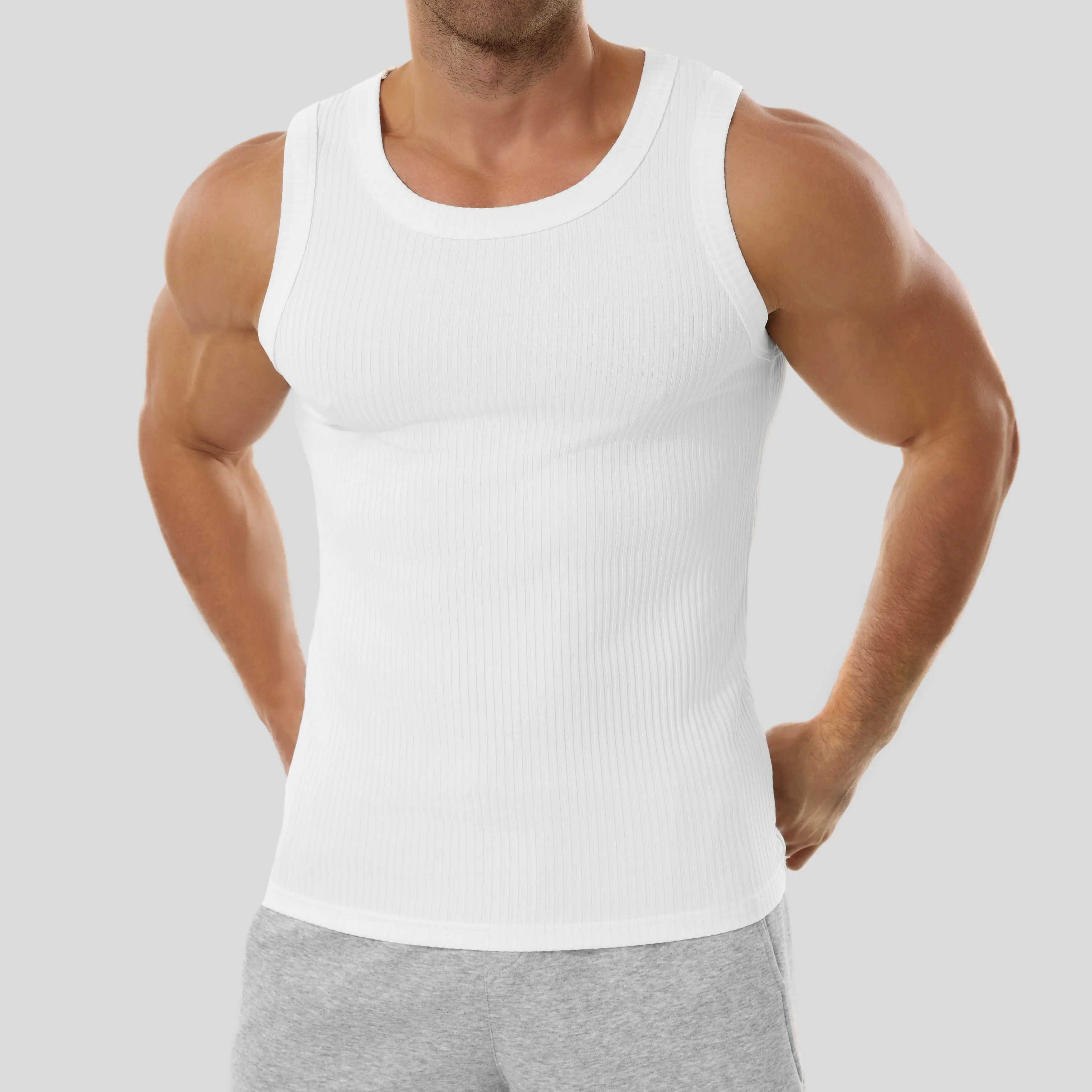 Men's Wide Strap Ribbed Muscle Tank Top
