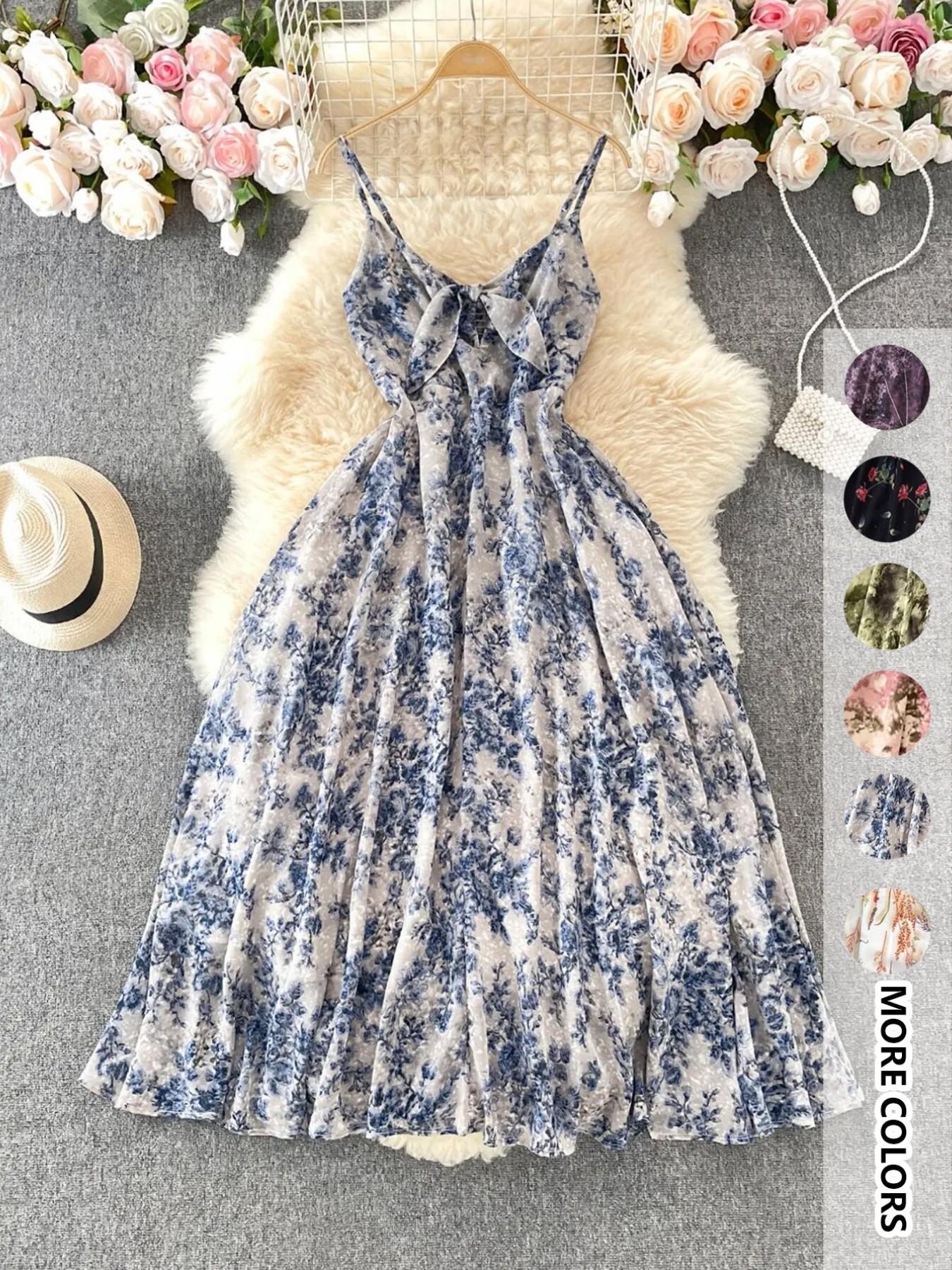 Women's Boho Floral Print Spaghetti Strap Cami Dress – Summer A-Line