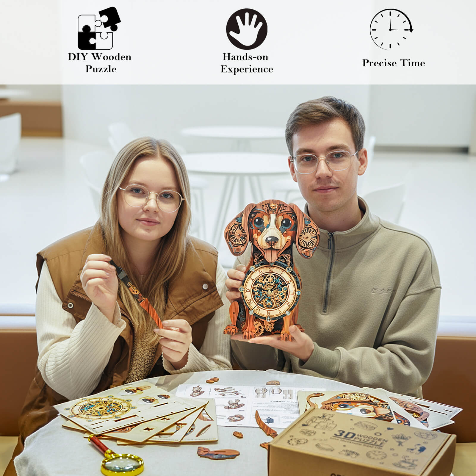 Dachshund DIY Wooden Clock, 3D Puzzle Craft Kit