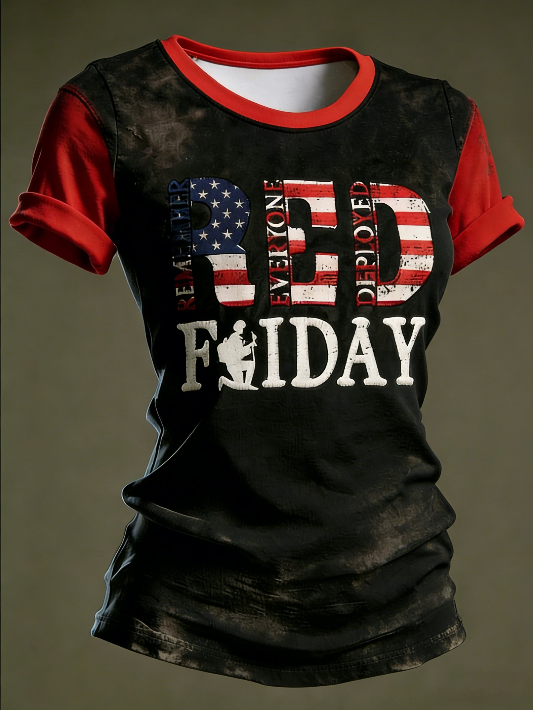 Women's Casual Red Friday Print Short-Sleeve T-Shirt