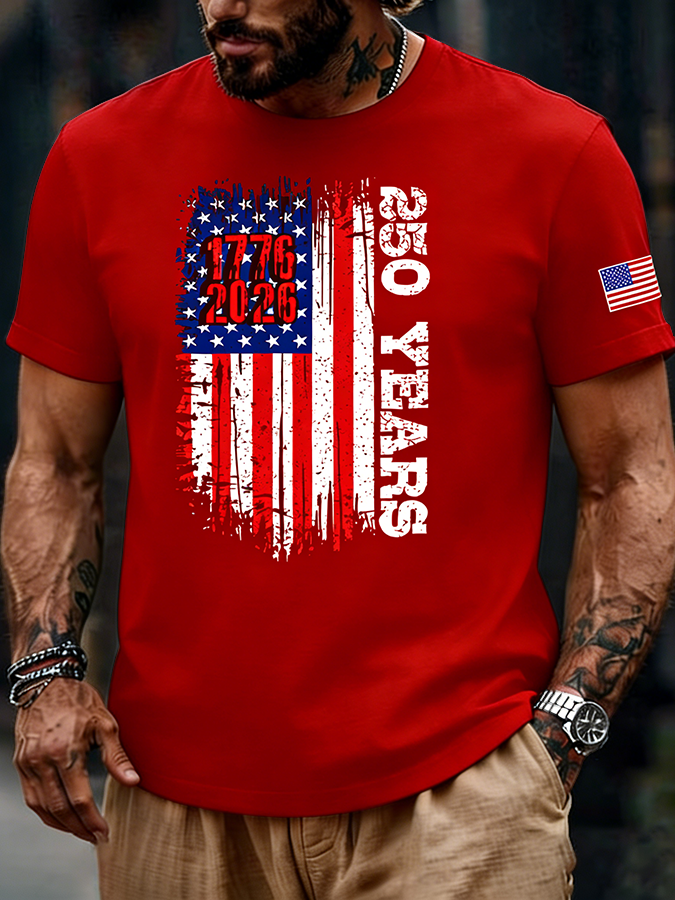 Men's 1776-2026 250 Years Distressed American Flag T-Shirt