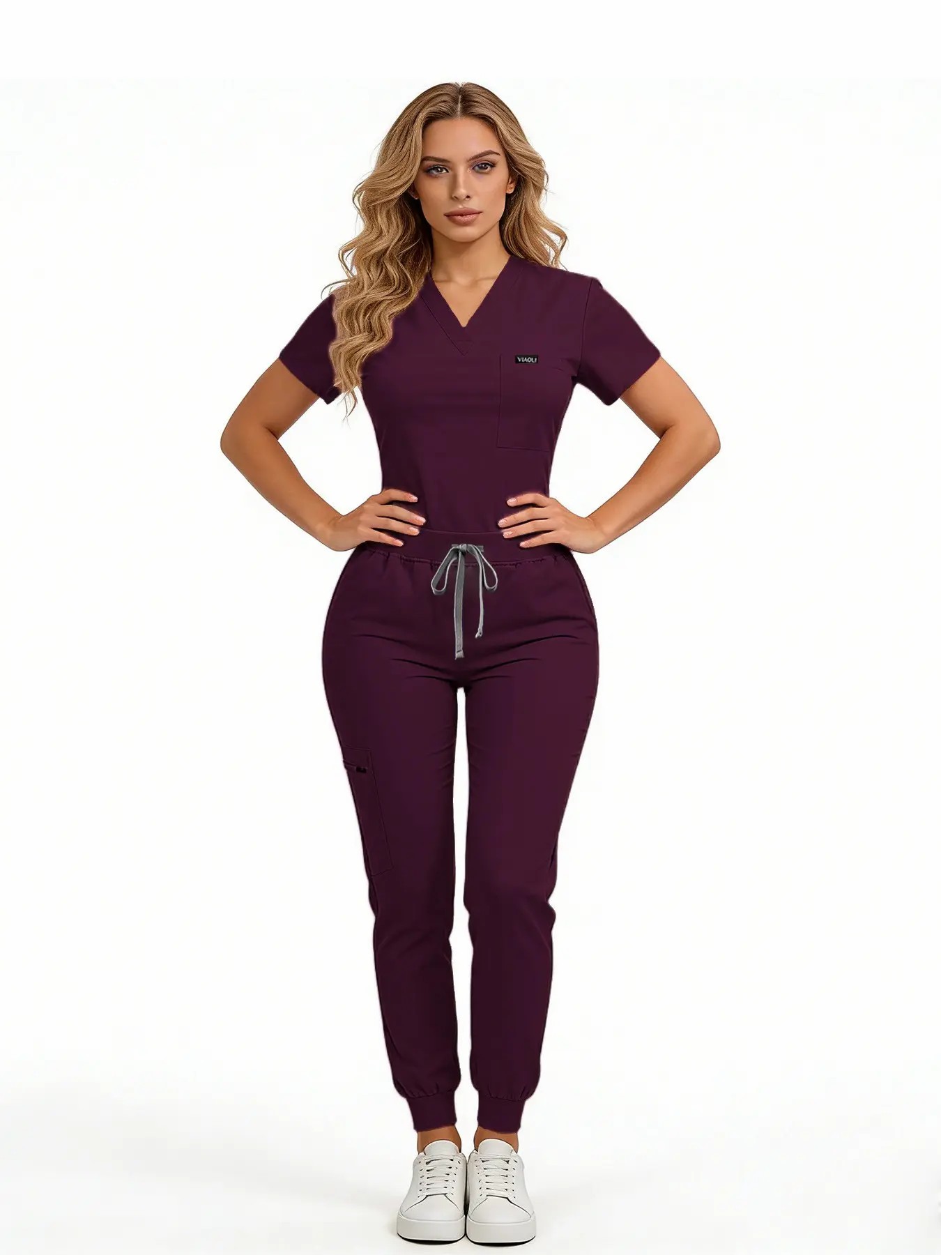 Women's Breathable Medical Scrubs Set – Multi-Pocket Top & Jogger Pants