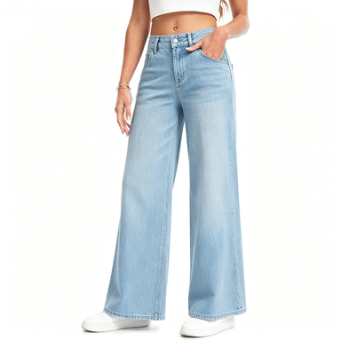 Women's Wide Leg Stretchy Jeans – Elastic High Waist Pull On Baggy Tummy Control Trousers for Casual Work Wear