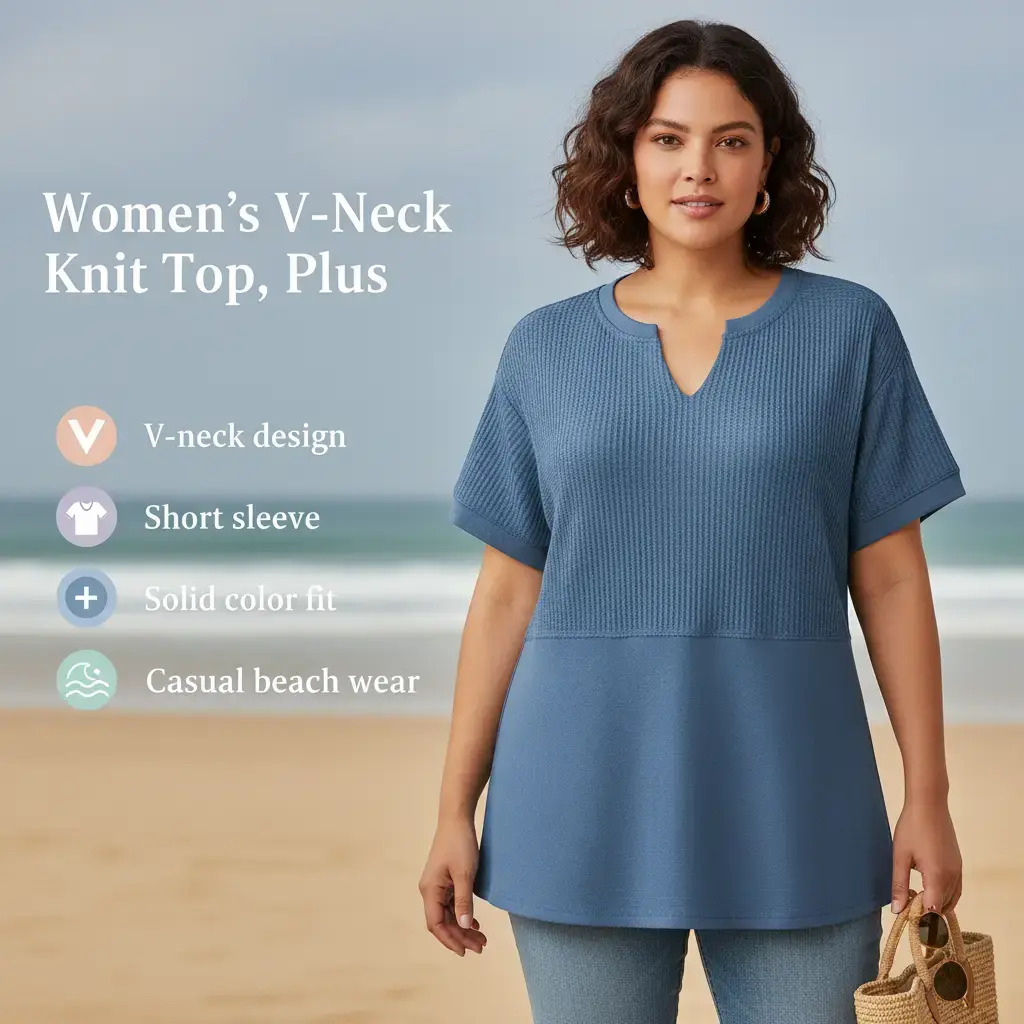 Women's Plus-Size V-Neck Short-Sleeve Knit Top