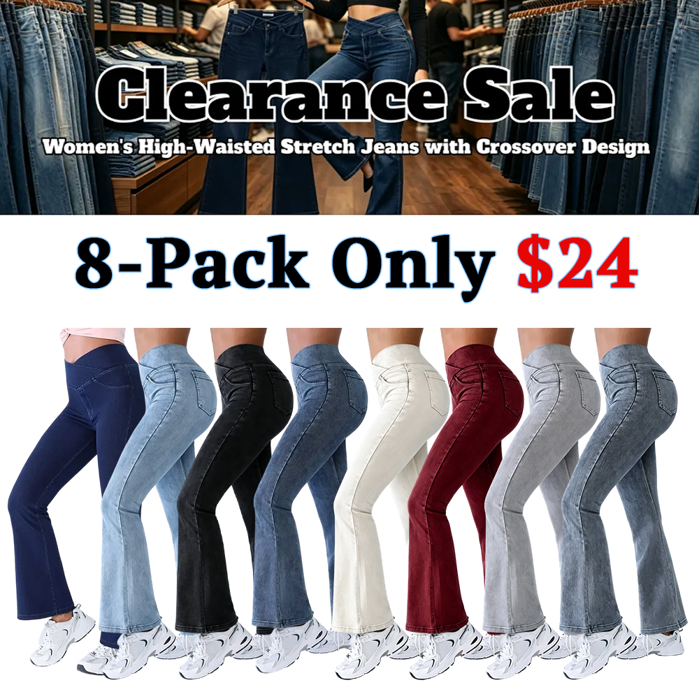 Women's High-Waisted Stretch Jeans with Crossover Design — Slim-Fit Flared Denim Leggings