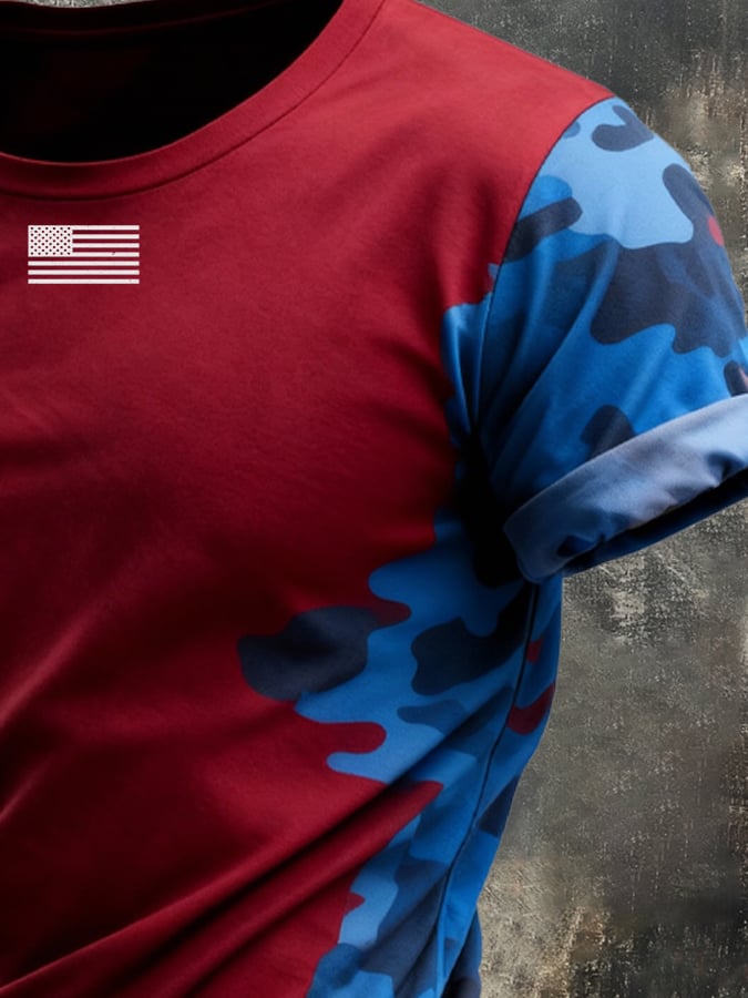 Men's Retro Patriot Camouflage Patchwork T-shirt