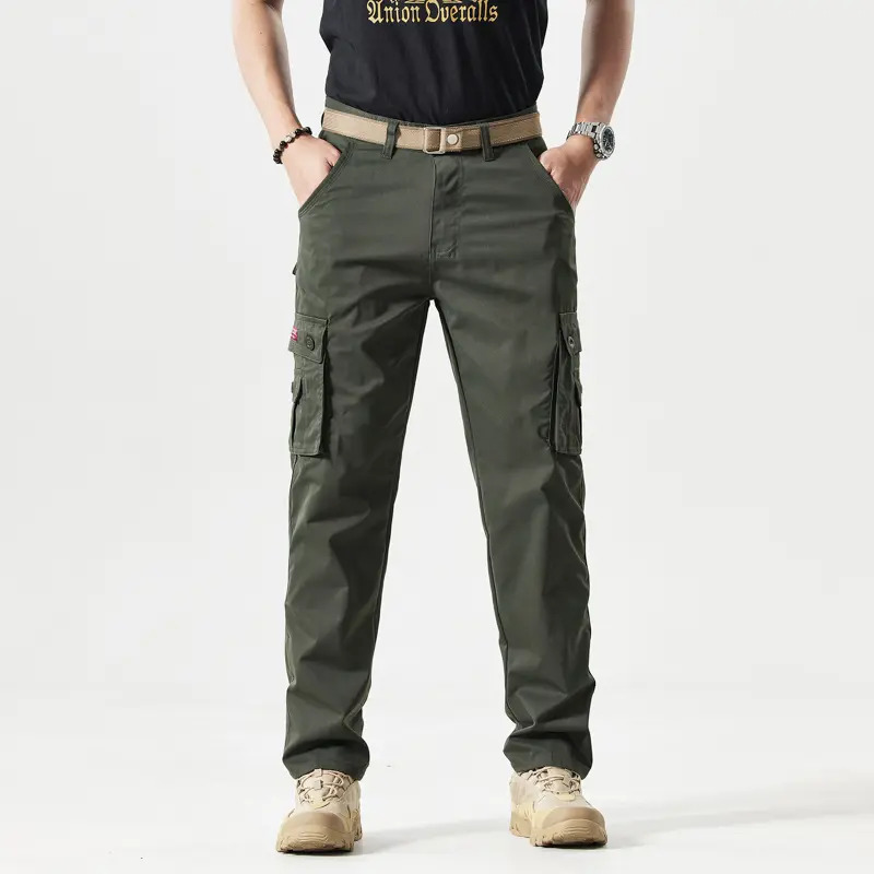 Men's Slim-Fit Solid-Color Straight-Leg Cargo Khakis—Multi-Pocket Trousers for Casual Daily Wear