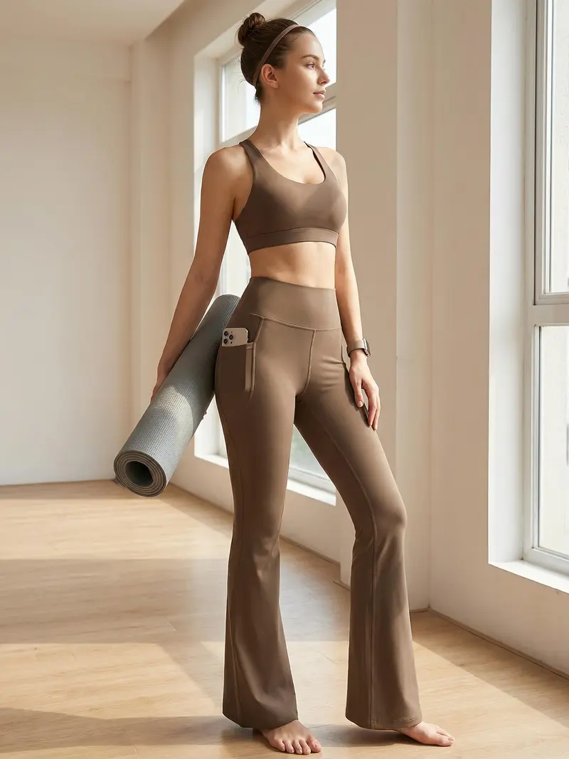 Women's High-Waisted Flared Pants (With Pockets)