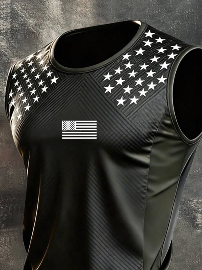 Men's Retro Independence Day Patriot Crew Neck Tank Top