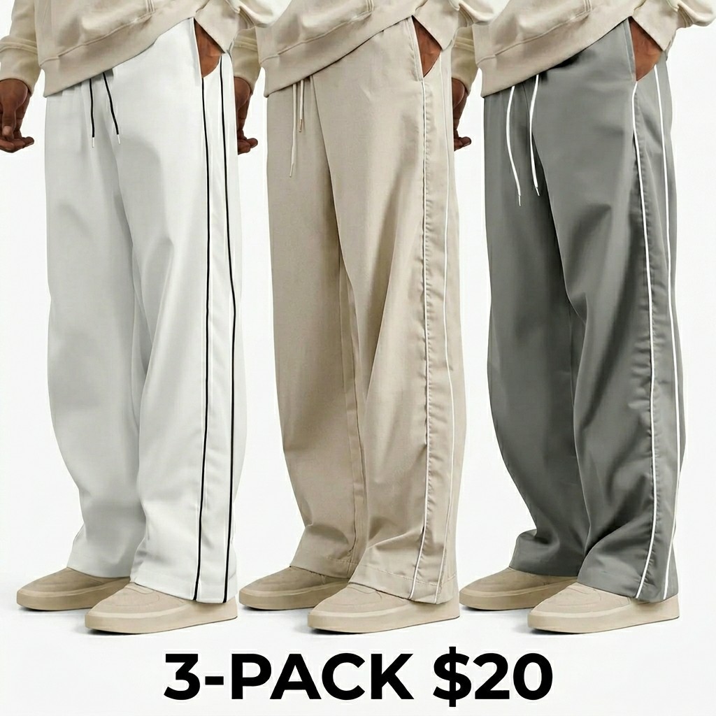 Men's 5-Pack Striped Straight Leg Pants – Casual Athletic Joggers for Spring, Summer & Fall