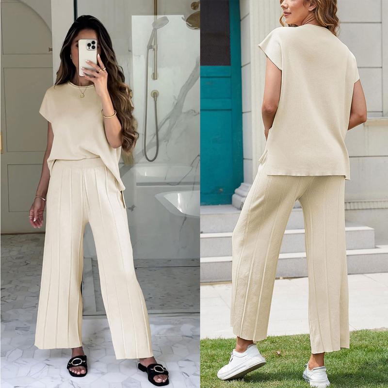 Women's 2-Piece Knit Sweater Set – Pullover Vest & High-Waisted Pants
