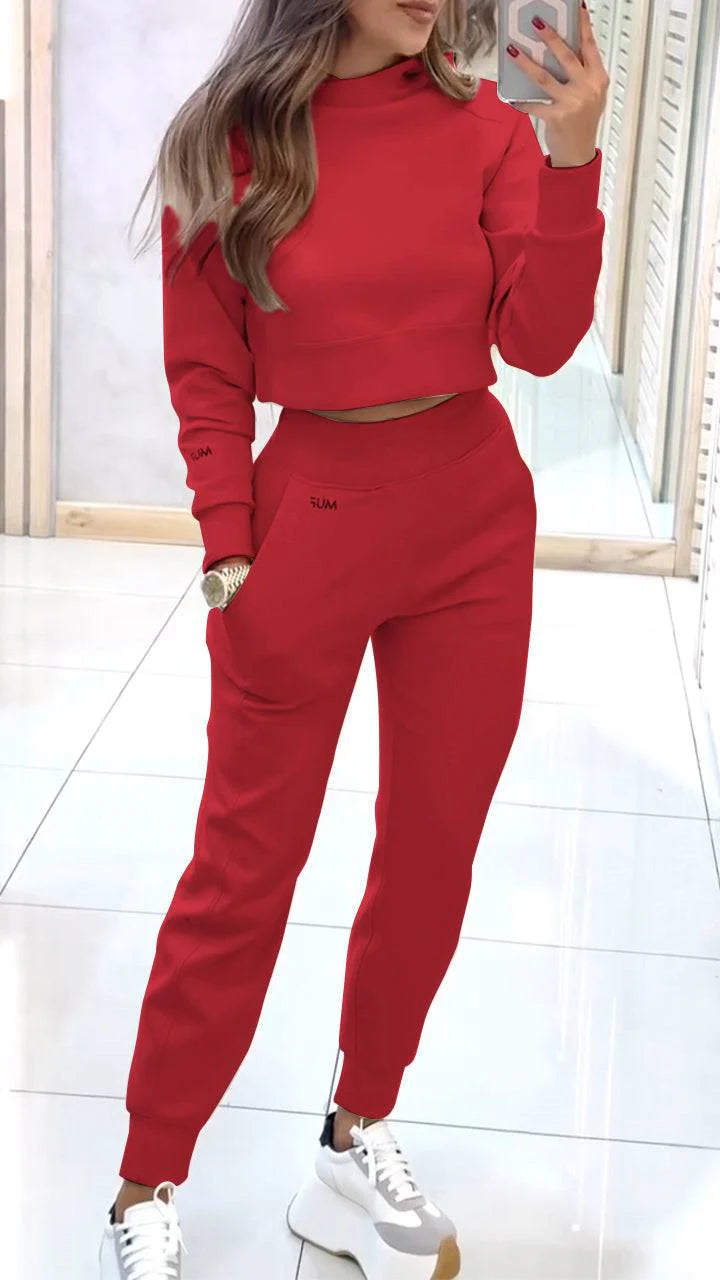 Ladies' High Collar Long Sleeve Autumn and Winter Casual Sweater Suit