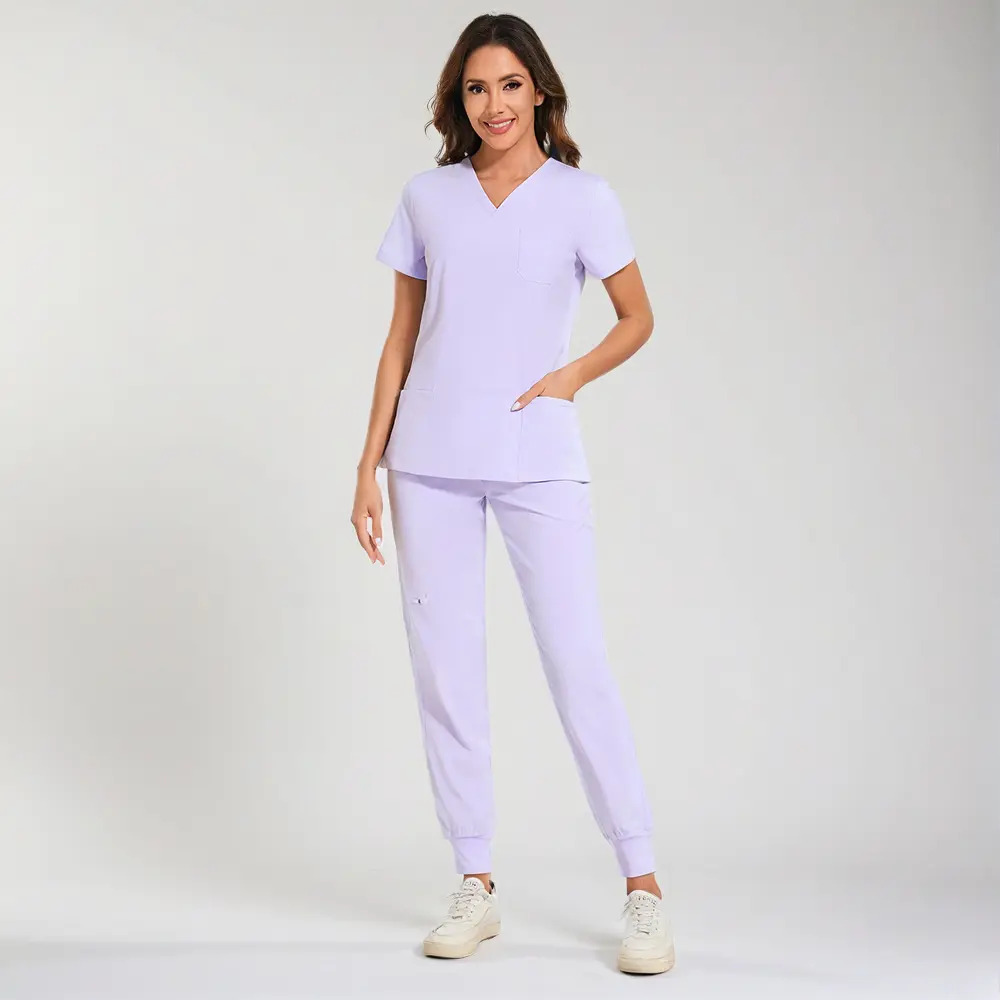 Women's Set — Stretch V-Neck Scrub Top and Jogger-Style Scrub Pants (8 Pockets)