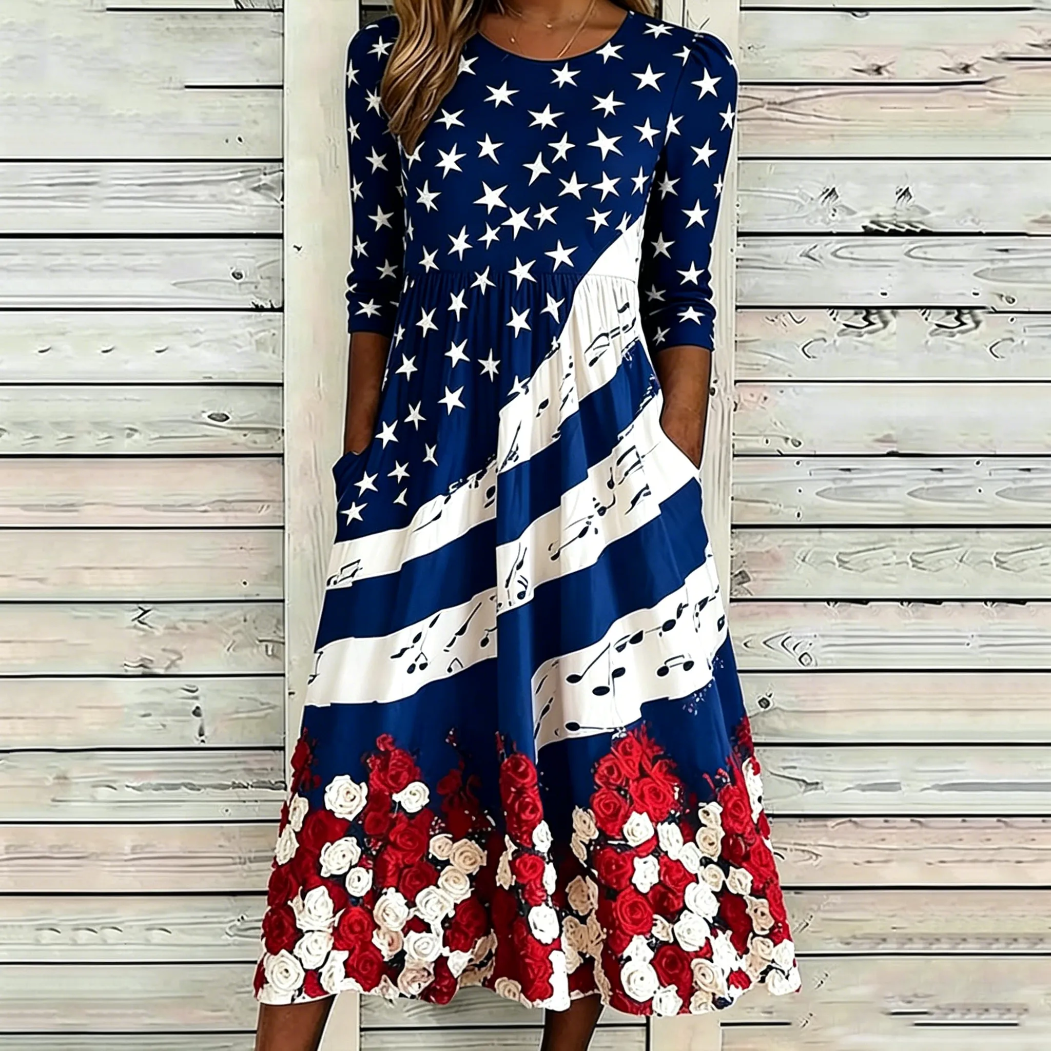Women'S Retro Flag Printed Casual Dress