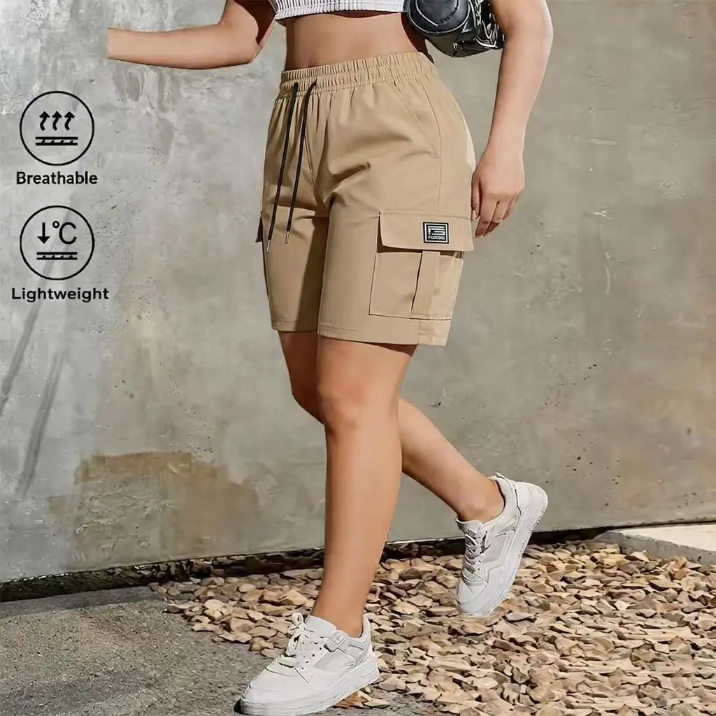 Women's Quick-Dry Outdoor Cargo Hiking Shorts – Elastic Waist, Multi-Pocket, Knee-Length Comfort Fit