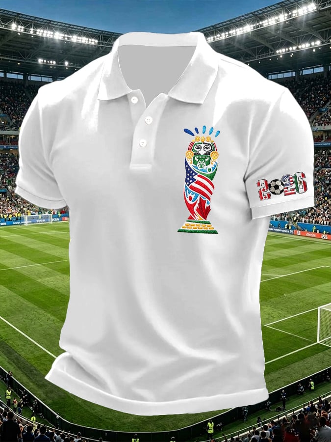 Men's Retro 2026 Soccer Mexico United States Canada Printed Polo Shirt