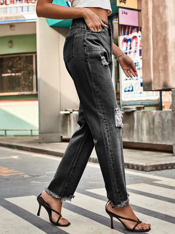 🛍️ Trendy Ripped Denim Pants Womens Casual High-Waist Jeans for Everyday Style ✨