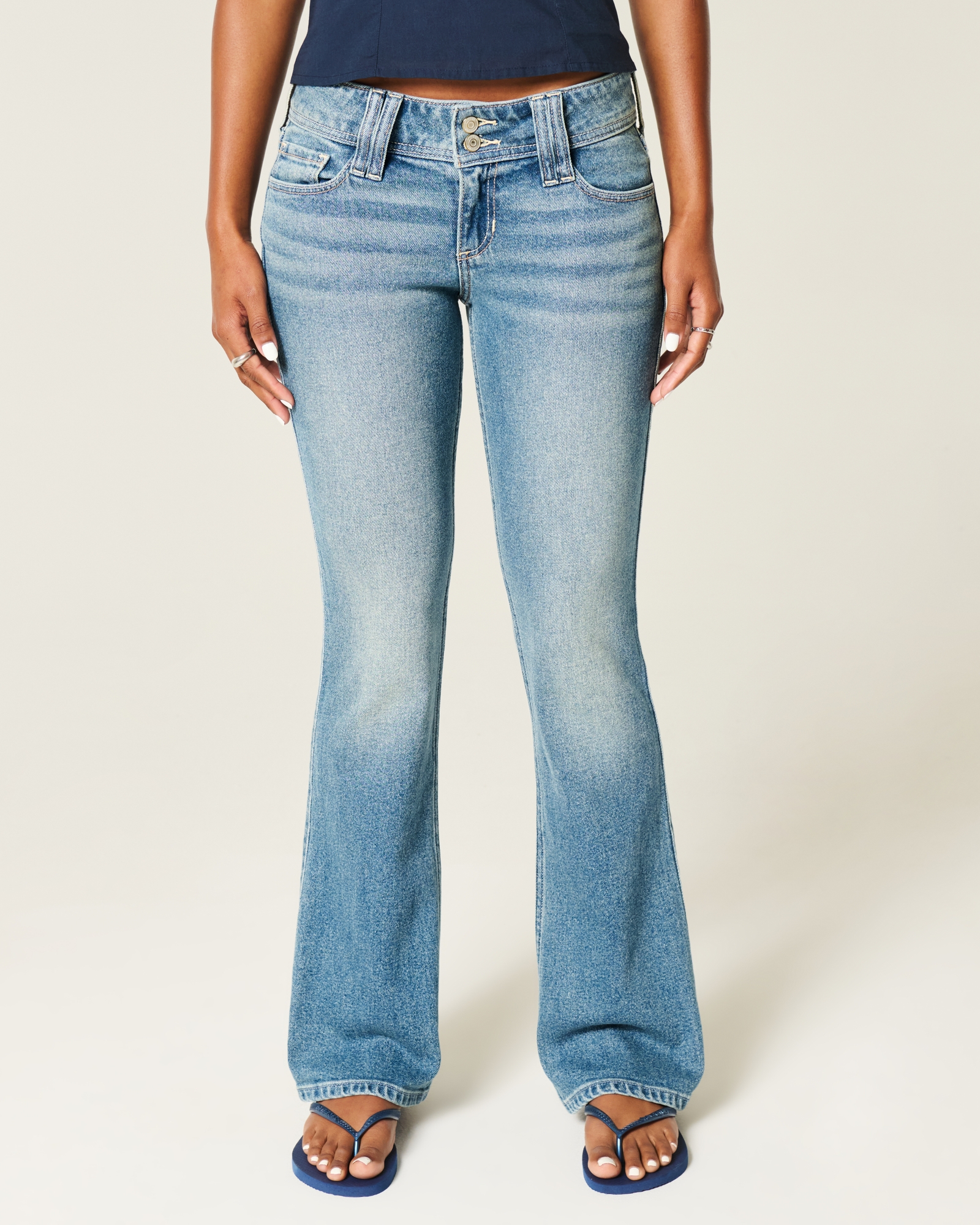 Low-Rise Dark Wash Embroidered Bootcut Jeans