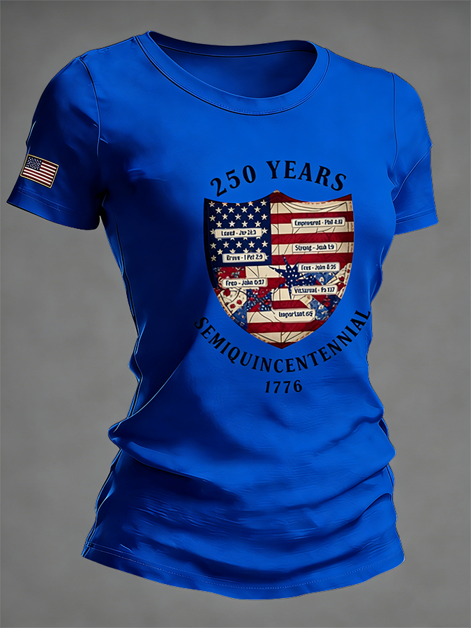 Women's 250 YEARS Semiquincentennial Shield Bible Verse Print T-Shirt