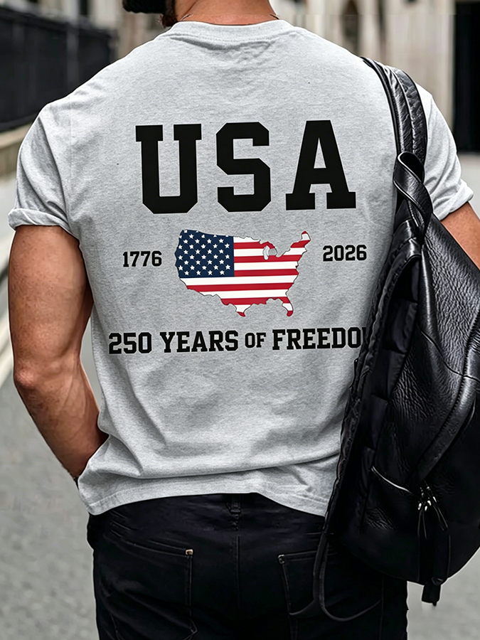 Men'S Casual American 1776-2026 Anniversary Printed Short Sleeved T-Shirt