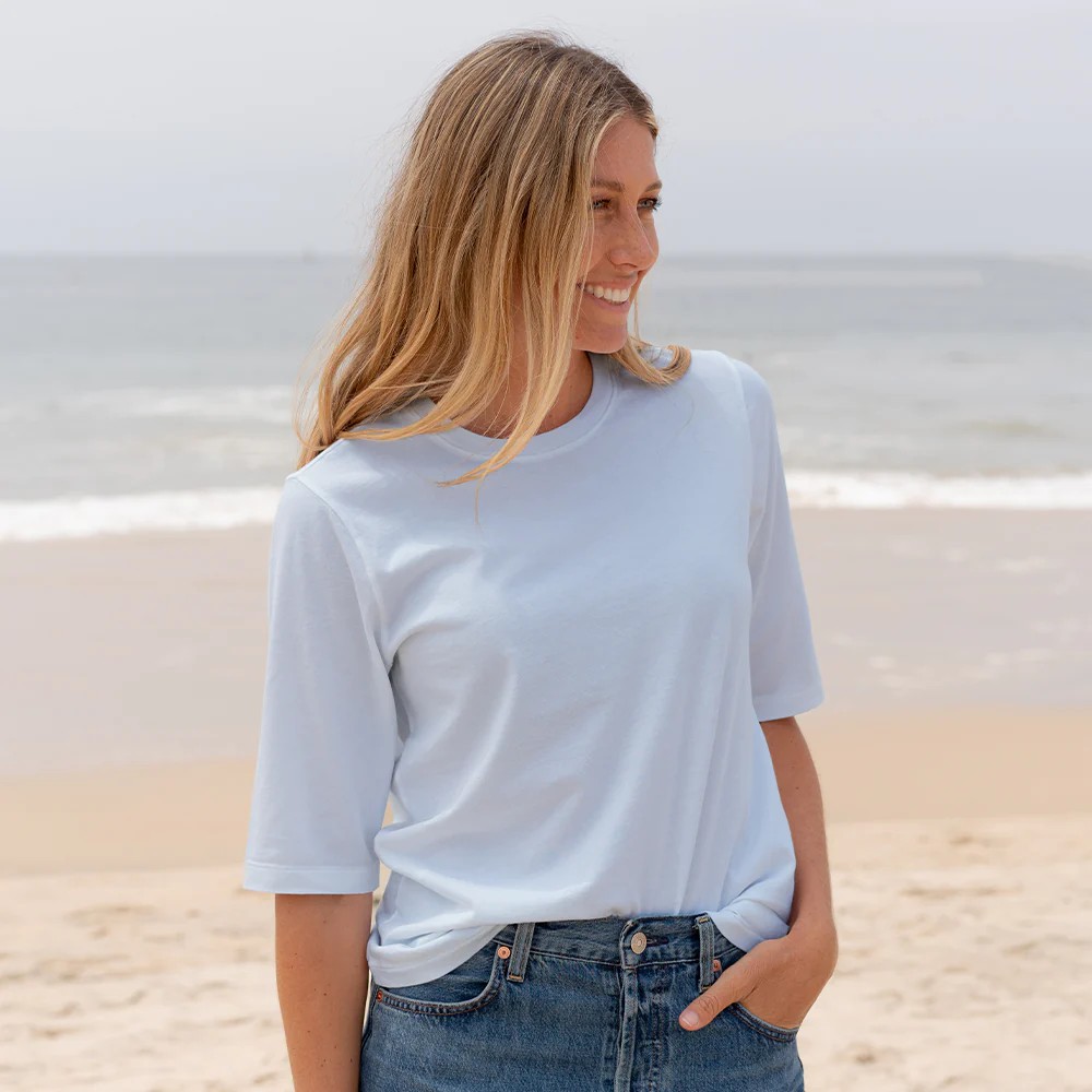 Womens Elbow Sleeve Crew Neck