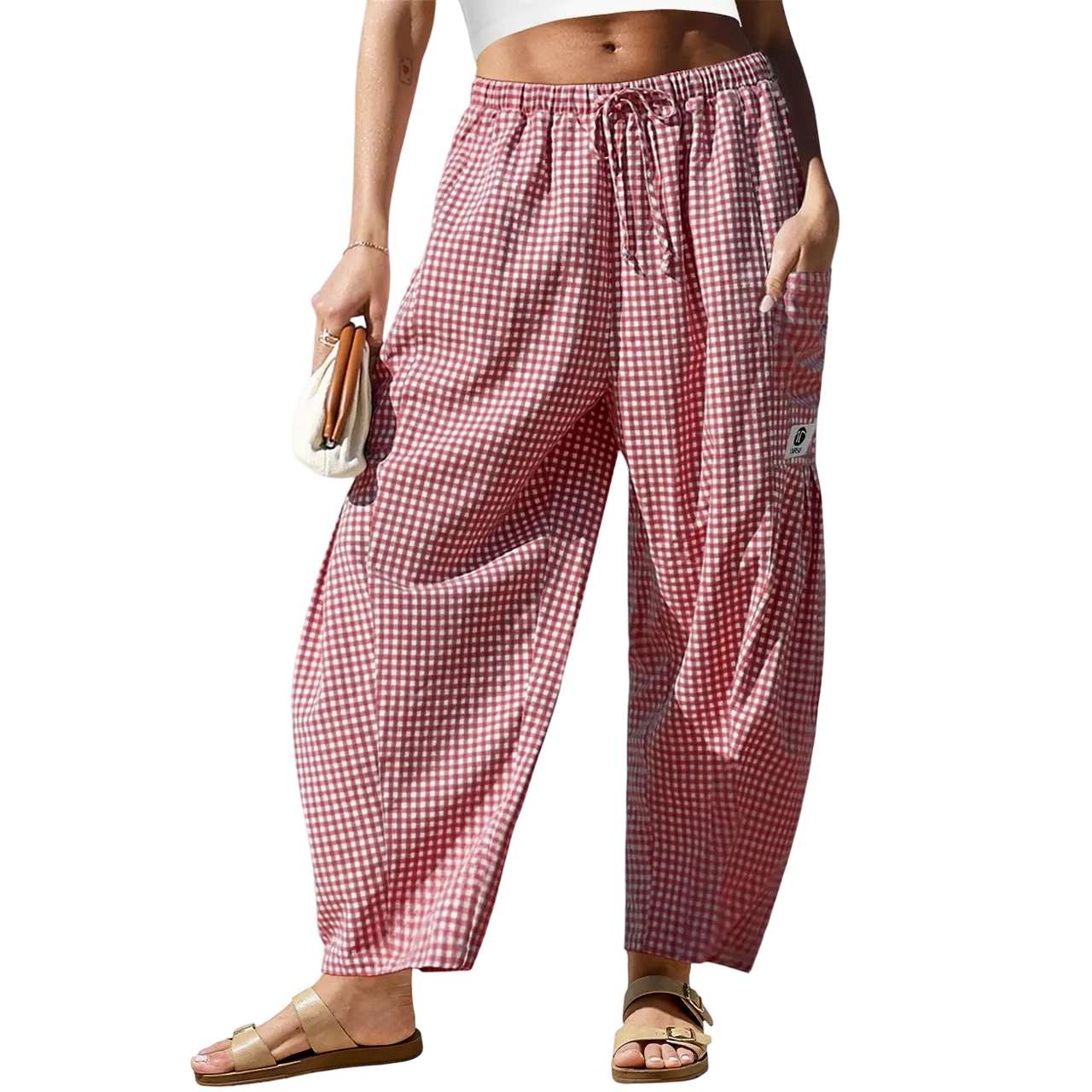 Women's SS26 Wide Leg Gingham Plaid Pants