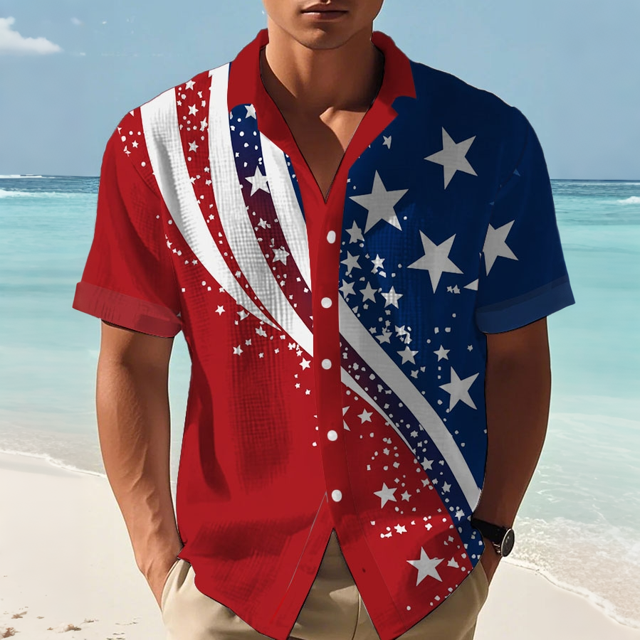 Men's Hawaii Vacation United States Independence Day Printed Casual Shirt