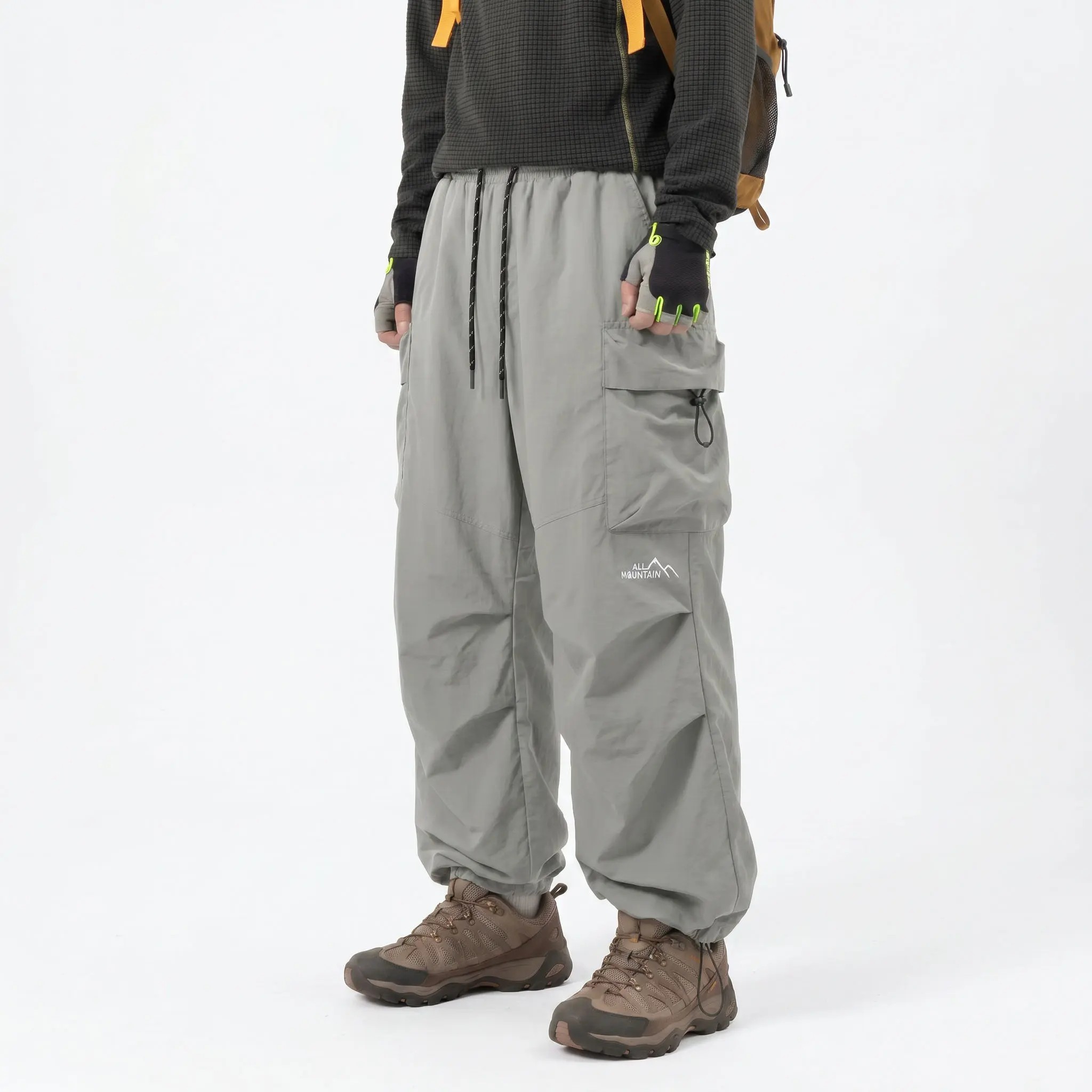 Unisex Baggy Cargo Parachute Pants – Lightweight Water-Resistant Outdoor Hiking Trousers, Loose-Fit Gorpcore Streetwear