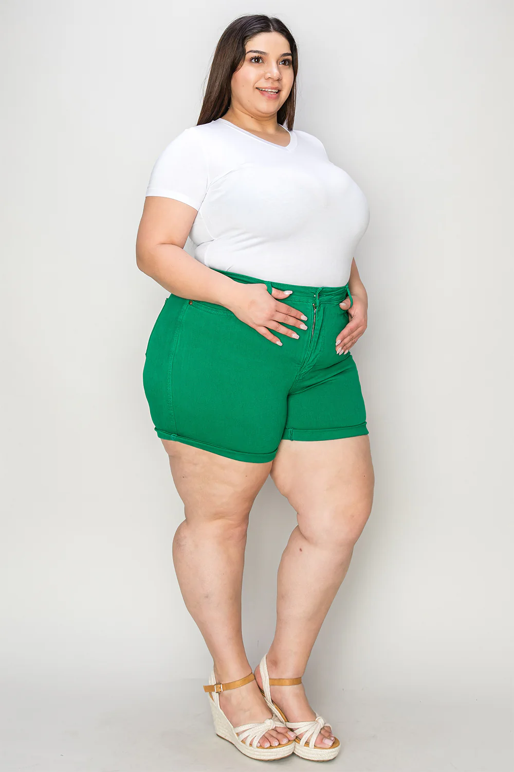 Blue Full Size Tummy Control Garment Dyed Denim Shorts