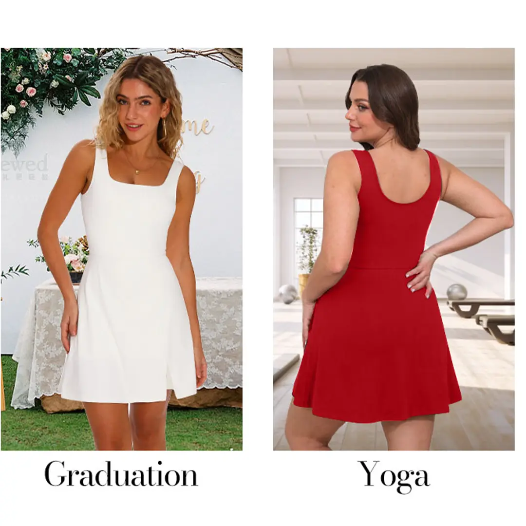 Athletic Dress for Women Mini U Neck Sleeveless Built in Shorts with Pockets Tennis Golf Graduation