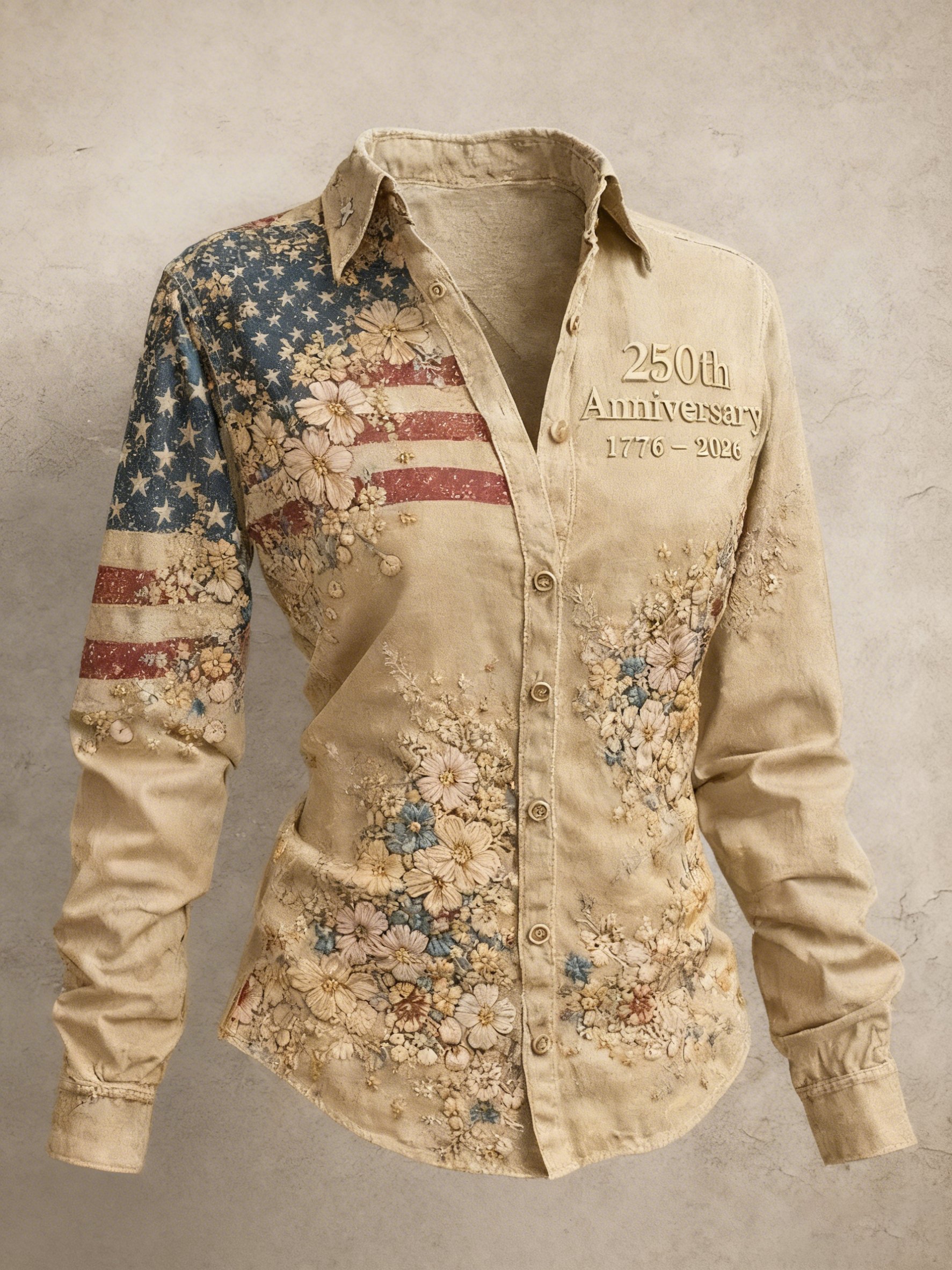 Women's Vintage Floral American Flag 250th Anniversary Button Down Shirt