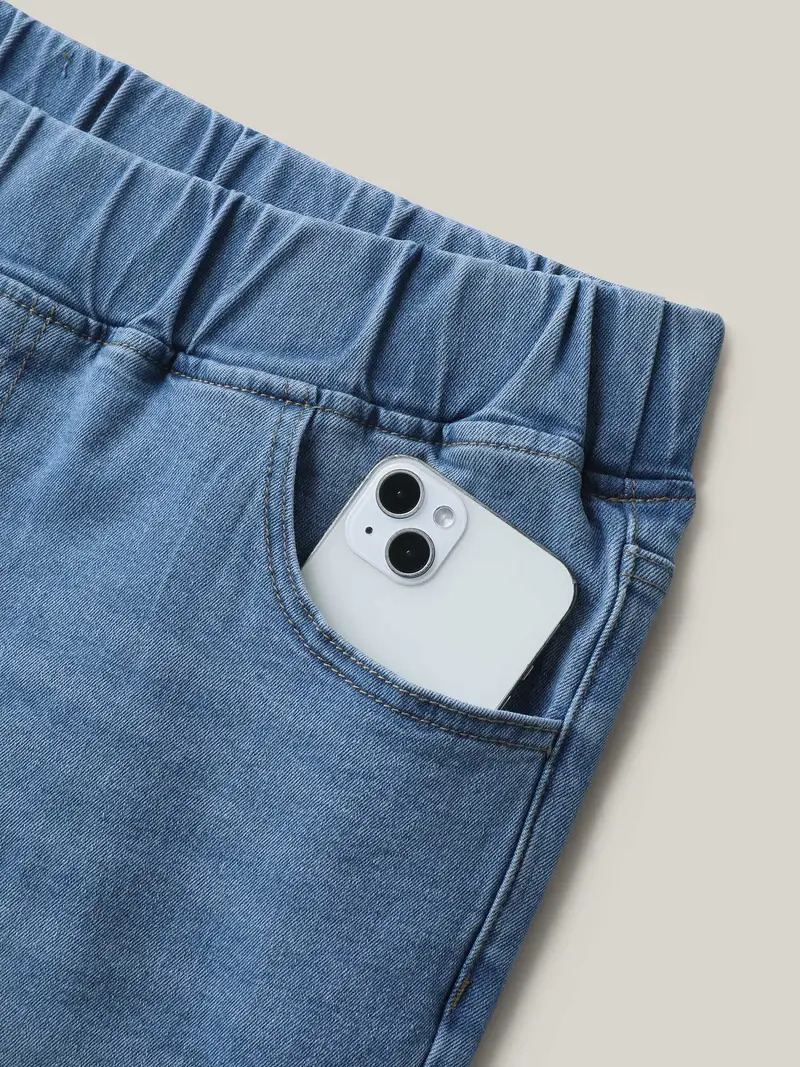 Plus-size high-waisted stretch denim shorts
