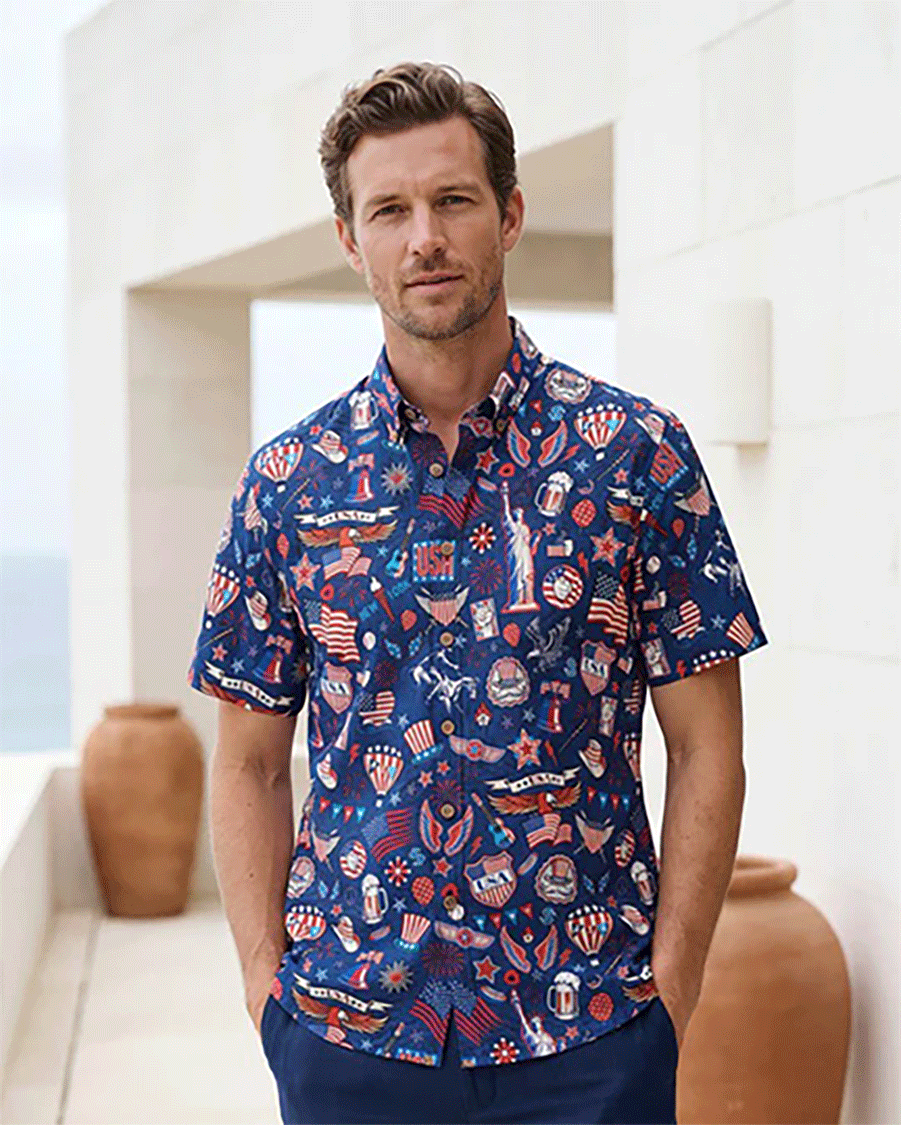 Patriotic Red, White, And Blue Atmosphere Men's Hawaiian Shirt