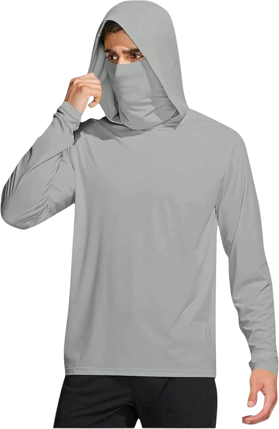 Long Sleeve Sun Shirt Men UPF 50+ Rash Guard Cooling Fishing Hoodies with Mask Casual Summer UV SPF Hiking Blouses
