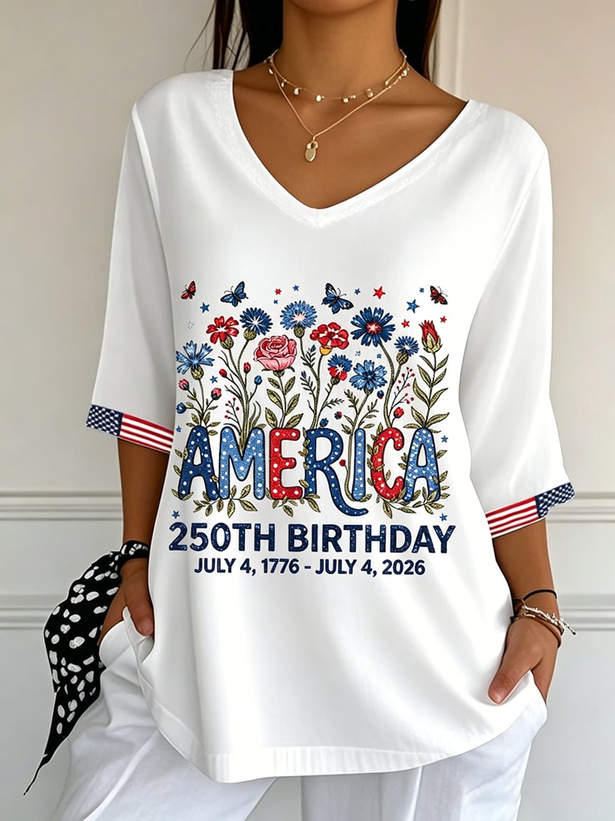 Women's 250th Anniversary  Flower Art  Print Top