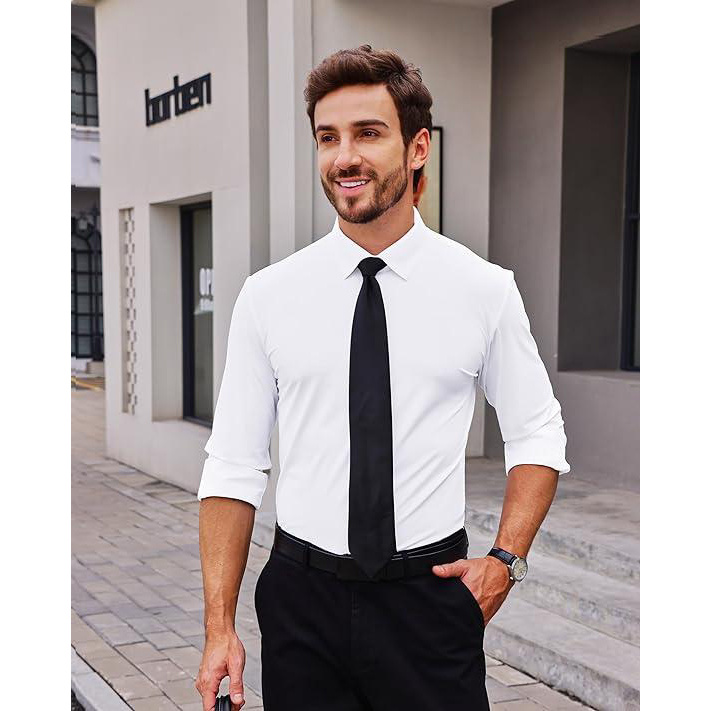 🔥Last Day Promotion!🔥Men’s 4-Way Stretch Travel Dress Shirt: Wrinkle-Free Slim Fit