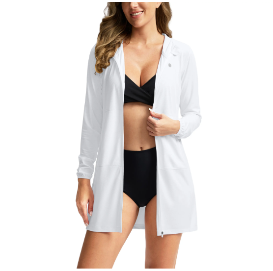 Women's UPF 50+ Sun Protection Swim Long Jacket SPF Lightweight Beach Cover Ups