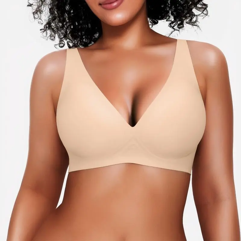 Jelly Wireless Womens Comfortable Wireless Bras Push Up Bralettes Seamless Tshirts Bras Deep V Everyday Bras