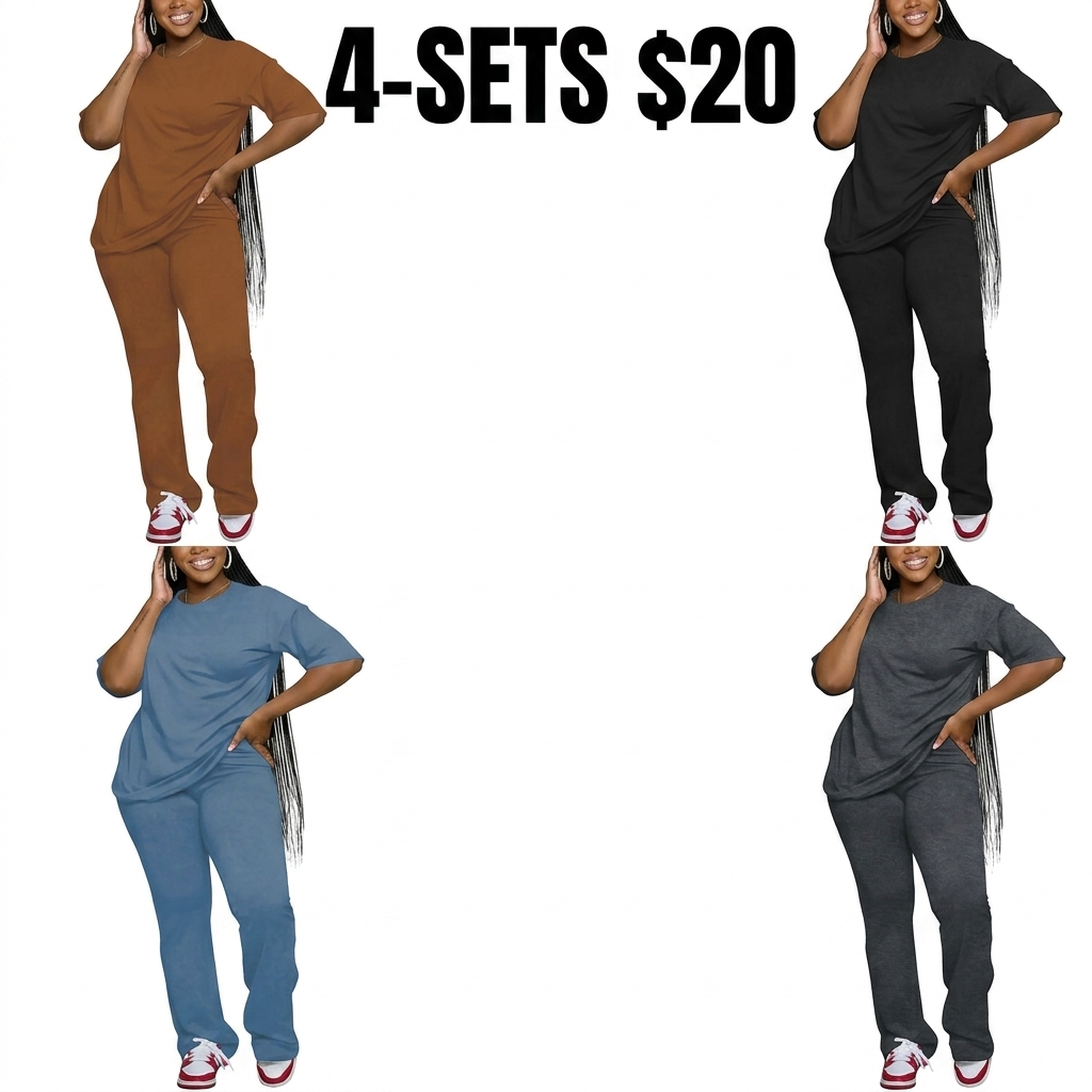 Women's Solid Drop Shoulder Tee & Pants Two-piece Set