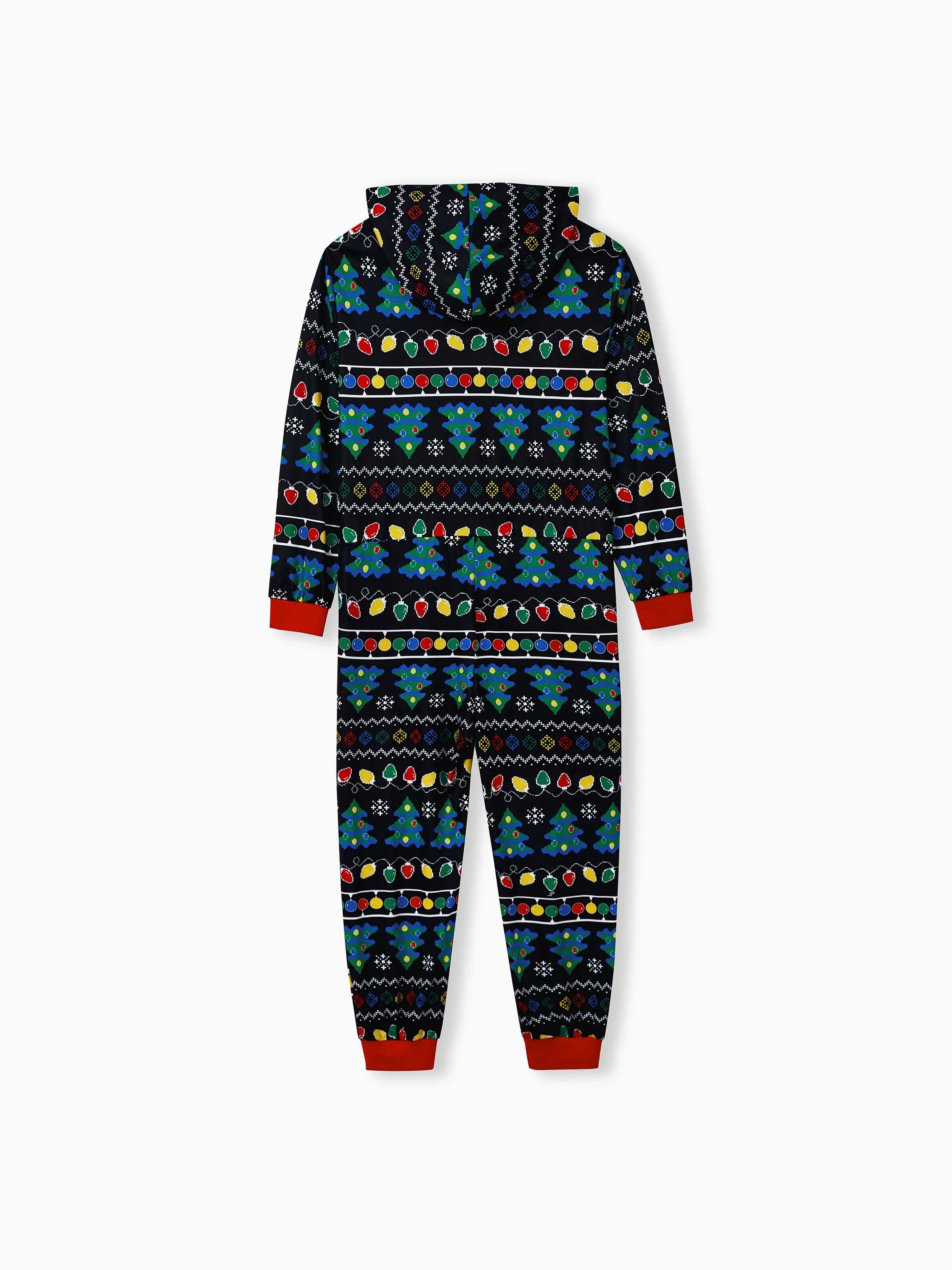 Christmas Onesies Matching Family Pajamas Set Christmas Tree Print PJS with Christmas Socks Black