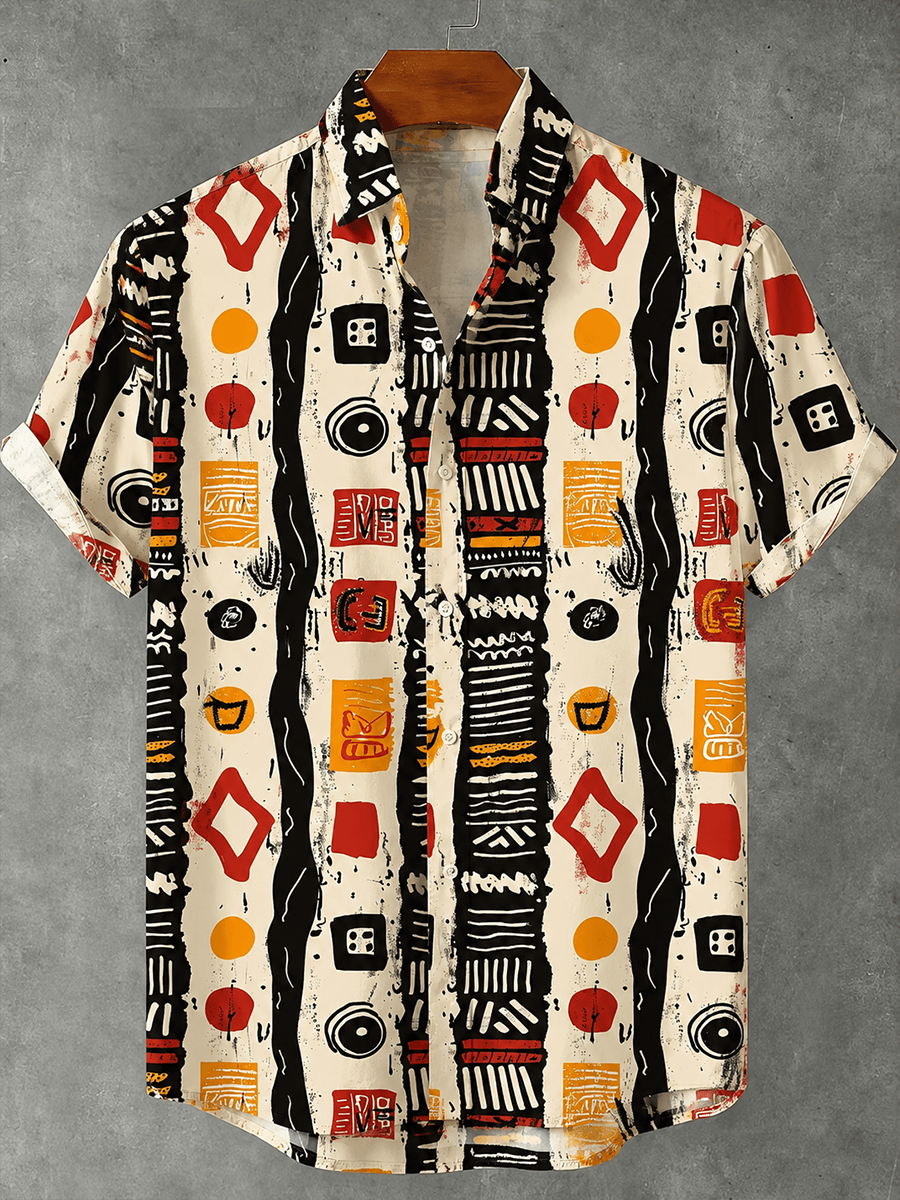 Casual pure cotton shirt with African desert art print