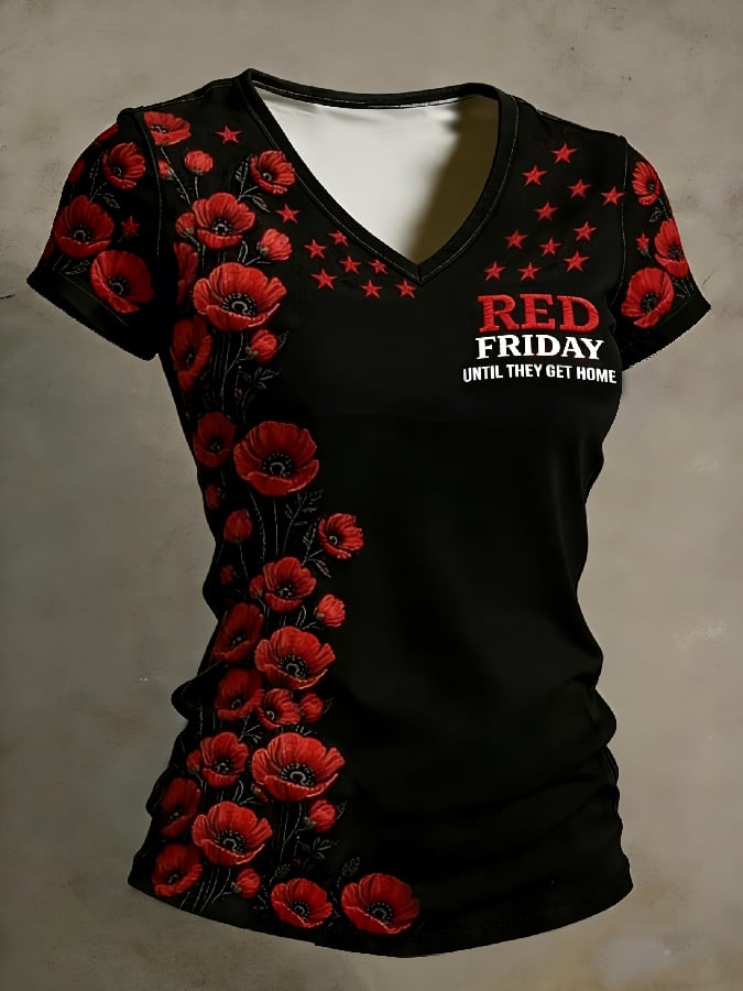 Women's Casual Red Friday Print T-shirt