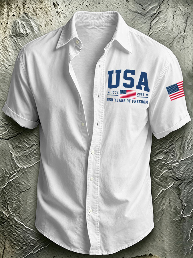 Men'S America Flag Printed Casual Collar Shirt