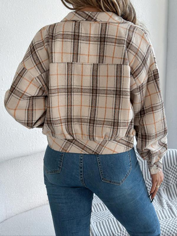 Women's Plaid Button Front Drop Shoulder Jacket