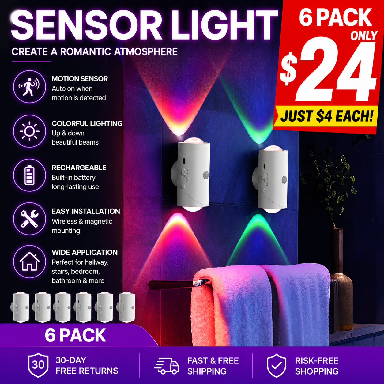 Motion Sensor Light Indoor, Ultra-Long Battery Life, Magnetic Stick On Motion Sensor Light 3 Brightness Adjustment Modes for Bedroom